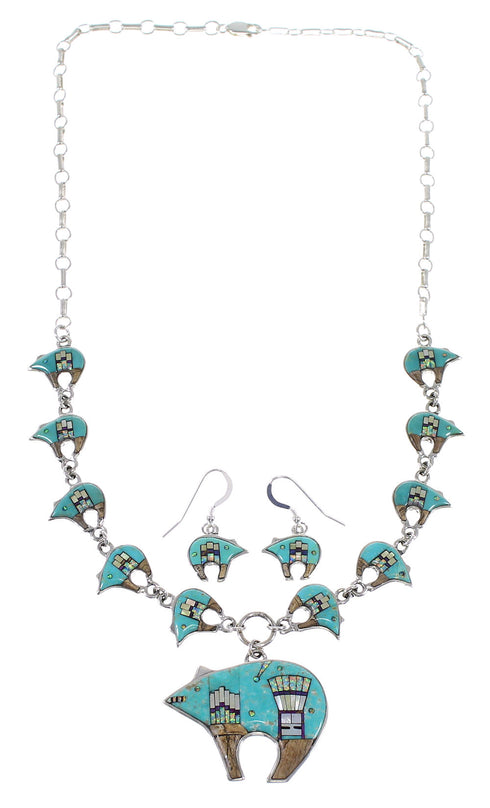 Mesa Design Sterling Silver Multicolor Bear Link Necklace Set WX71711